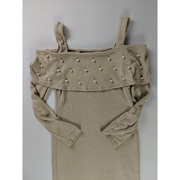 Pearl Detail Off Shoulder Brushed Hacci Dress - Picture 4 of 5